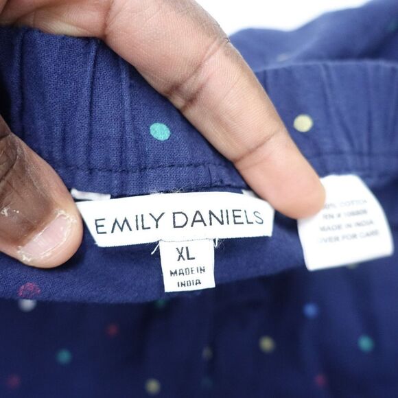 Emily Daniels Cropped Pants Women's XL Blue Polka Dot 100% Cotton Etastic Waist - Picture 3 of 6